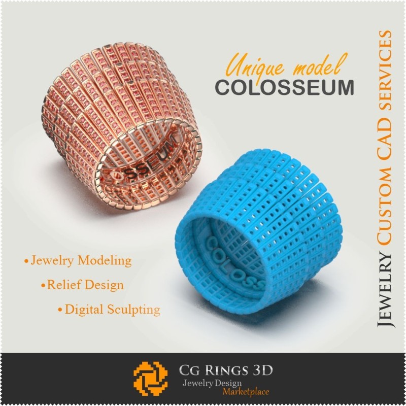 Inel unic COLOSSEUM - CAD 3D bijuterii, CAD 3D bijuterii unice, inele CAD 3D, inele cu diamante 3D, verighete eterne 3D,