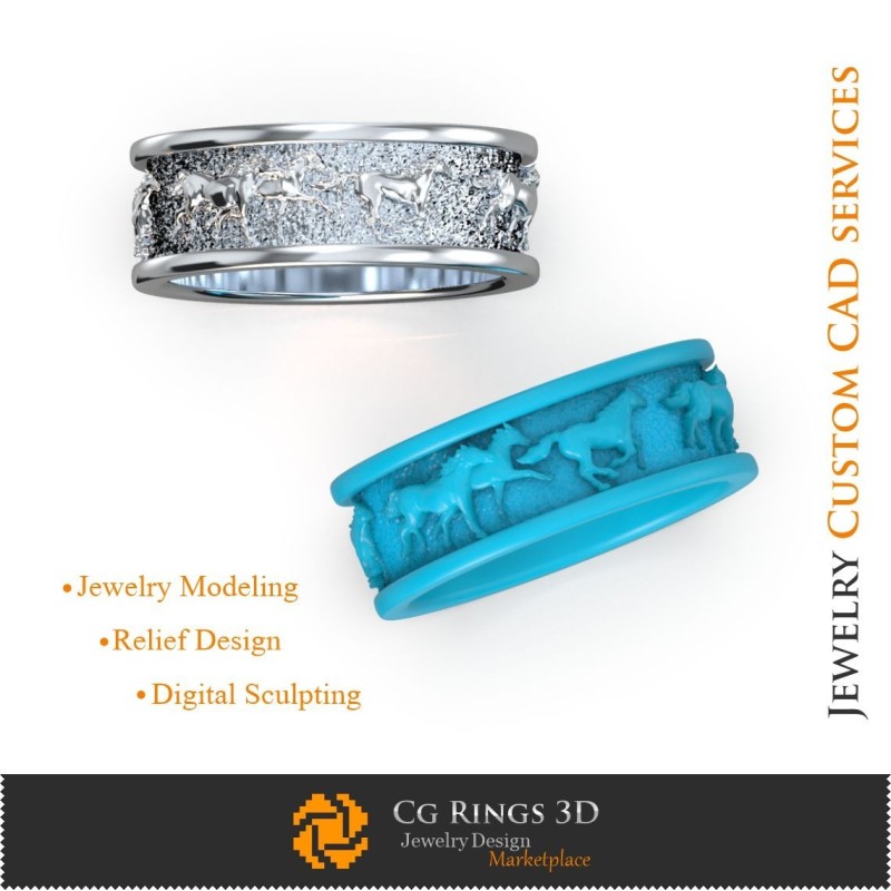 Inel de nuntă cu cai - CAD 3D bijuterii, CAD 3D inele, verighete CAD 3D