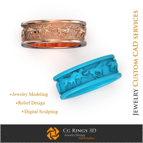 Ehering mit Pferden - 3D-CAD Schmuck 3D-CAD, Ringe 3D-CAD, Eheringe 3D