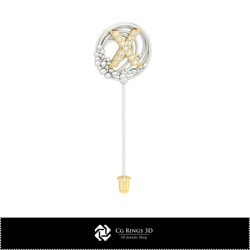 Broche 3D avec lettre X pour la maison, bijoux 3D CAO, broches 3D CAO, broche 3D à épingle