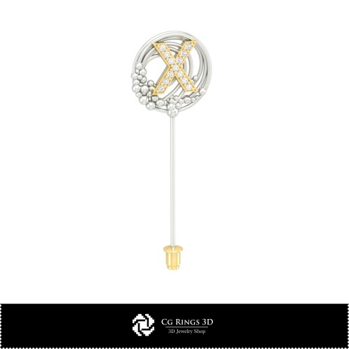 Brosa 3D cu literă X pentru casă, bijuterii CAD 3D, broșe CAD 3D, broșă tip ac 3D