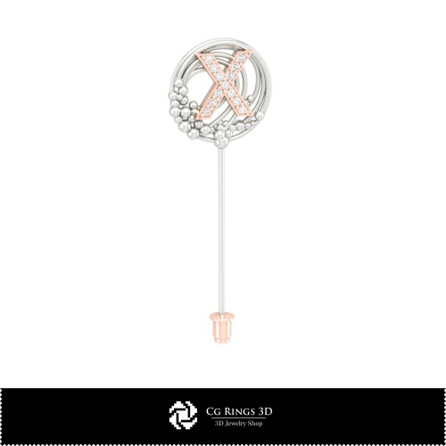 Broche 3D avec lettre X pour la maison, bijoux 3D CAO, broches 3D CAO, broche 3D à épingle