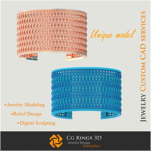 Einzigartiges Armband - 3D-CAD Schmuck, 3D einzigartiger Schmuck, Armbänder 3D-CAD, 3D Diamantarmbänder, 3D Armreif