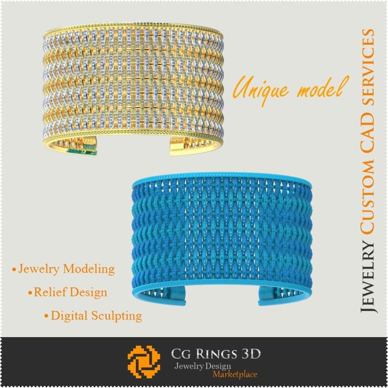 Bracciale Unico - CAD 3D Gioielli, CAD 3D Gioielli Unici, Bracciali CAD 3D, Bracciali con Diamanti 3D, Bracciale Rigido 3D