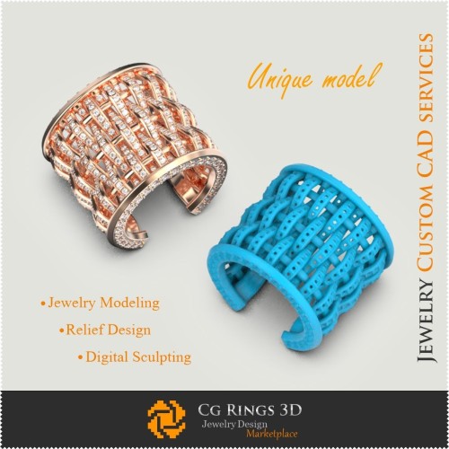 Anillo Único - CAD 3D Joyería CAD 3D, Joyería Única 3D, Anillos CAD 3D, Anillos de Diamante 3D, Anillos de Moda 3D, Anillos de