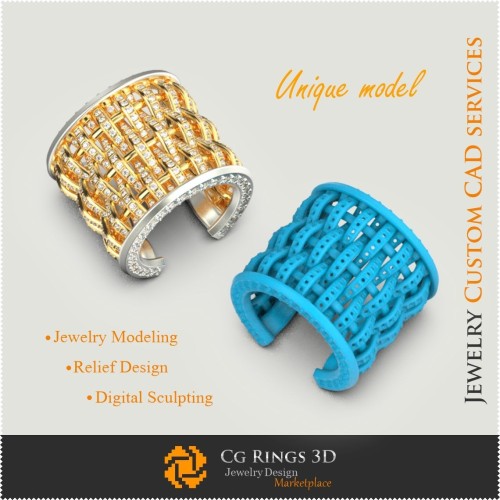 Anillo Único - CAD 3D Joyería CAD 3D, Joyería Única 3D, Anillos CAD 3D, Anillos de Diamante 3D, Anillos de Moda 3D, Anillos de
