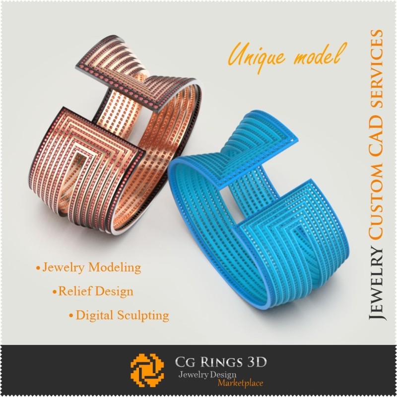 独特手链 - 3D CAD 珠宝 3D CAD、独特 3D 珠宝、手链 3D CAD、3D 手链、3D 束腕手镯