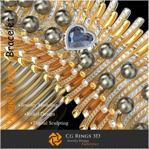 "Bracciale Unico 'Ali d'Angelo'" - Gioielleria CAD 3D Gioielli CAD 3D unici, Bracciali CAD 3D, Bracciali con Diamanti 3D, 3D