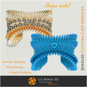 Pulsera única «Alas de Ángel» - CAD 3D de joyería Joyería CAD 3D, Joyería única 3D, Pulseras CAD 3D, Pulseras de diamantes 3D, 2