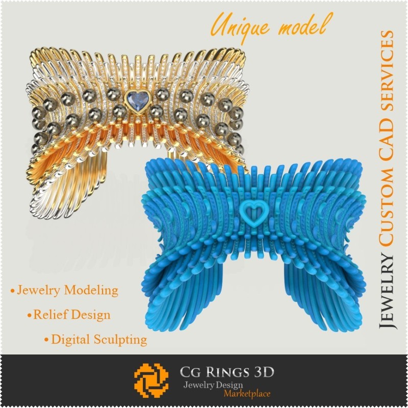 Pulsera única «Alas de Ángel» - CAD 3D de joyería Joyería CAD 3D, Joyería única 3D, Pulseras CAD 3D, Pulseras de diamantes 3D,