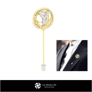 Broche 3D con letra Y para el hogar, Joyería CAD 3D, Broches CAD 3D, Alfiler de broche 3D