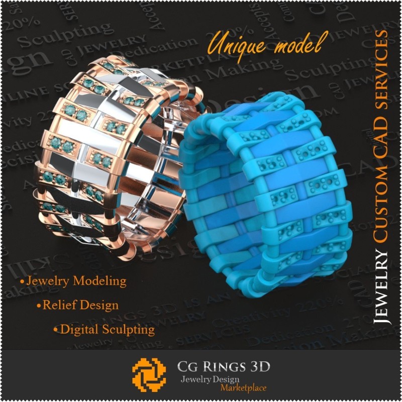 Unique Ladies Wedding Bands - 3D CAD Jewelry Precious Gemstone Rings 3D, Jewelry 3D CAD, 3D Unique Jewelry, Rings 3D CAD , Diam