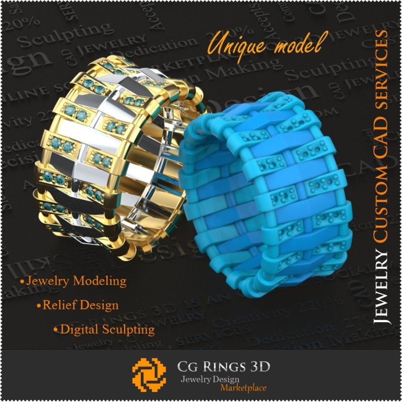 独特女士婚戒 - 3D CAD 珠宝 贵重宝石戒指 3D，珠宝 3D CAD，独特 3D 珠宝，戒指 3D CAD，钻石