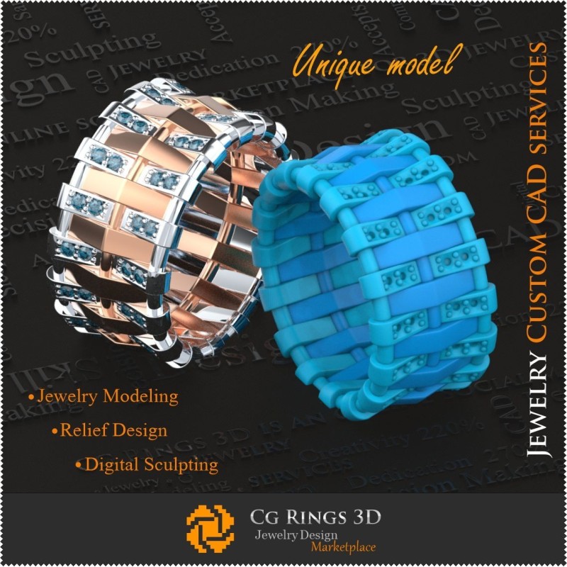 独特女士婚戒 - 3D CAD 珠宝 贵重宝石戒指 3D，珠宝 3D CAD，独特 3D 珠宝，戒指 3D CAD，钻石