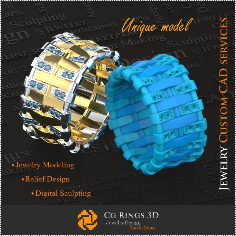 Fedi nuziali femminili uniche - Gioielli 3D CAD Anelli con pietre preziose, Gioielleria 3D CAD, Gioielli unici 3D, Anelli 3D