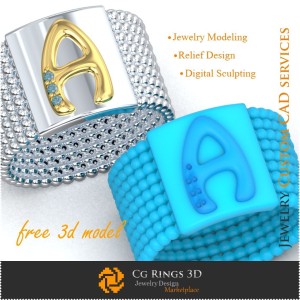 Ring With Letter A - Free 3D Jewelry Jewelry 3D CAD, Free 3D Jewelry, Rings 3D CAD , Cocktail Rings 3D, Puzzle Rings 3D 2