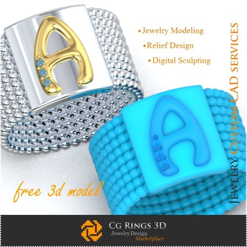 Bague avec lettre A - Bijoux 3D gratuits CAO bijoux 3D, Bijoux 3D gratuits, Bagues CAO 3D, Bagues cocktail 3D, Bagues puzzle 3D