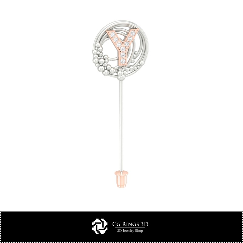 3D Brooch With Letter Y Home, Jewelry 3D CAD, Brooches 3D CAD , 3D Brooch Stick Pin
