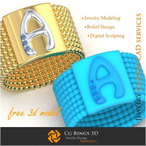 Inel cu litera A - Bijuterii 3D gratuite CAD bijuterii 3D, Bijuterii 3D gratuite, Inele CAD 3D, Inele cocktail 3D, Inele
