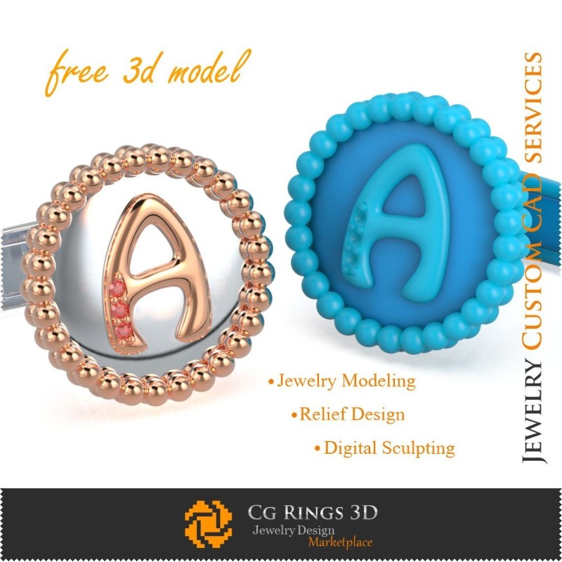 Gemelos con letra A - CAD 3D gratuito de joyería Joyería CAD 3D, joyería 3D gratis, gemelos CAD 3D, cierre tipo cola de ballena