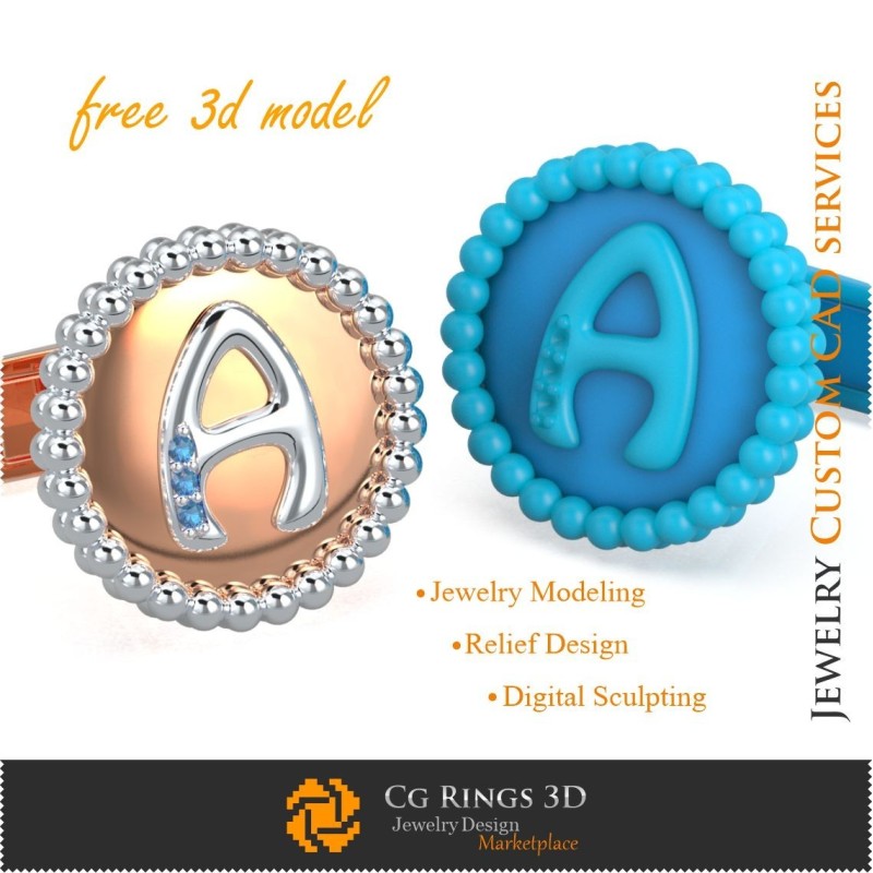 Boutons de manchette avec lettre A - Modèle 3D CAO gratuit de bijoux Bijoux 3D CAO gratuits, Boutons de manchette 3D CAO,