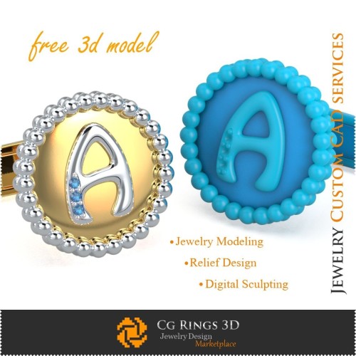 Butoni de cămașă cu litera A - CAD 3D bijuterii gratuit Bijuterii CAD 3D, Bijuterii 3D gratuite, Butoni CAD 3D, Închidere tip