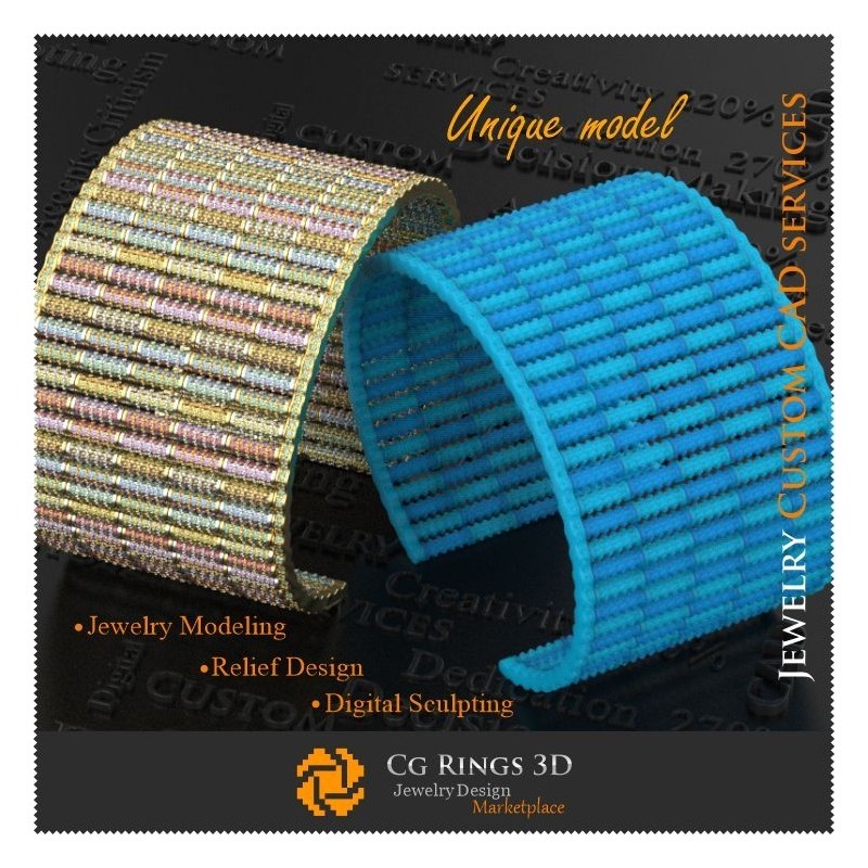珠宝.独特手链 Colorit - 3D CAD 珠宝 3D CAD，独特 3D 珠宝，手链 3D CAD，3D 钻石手链，3D 手链