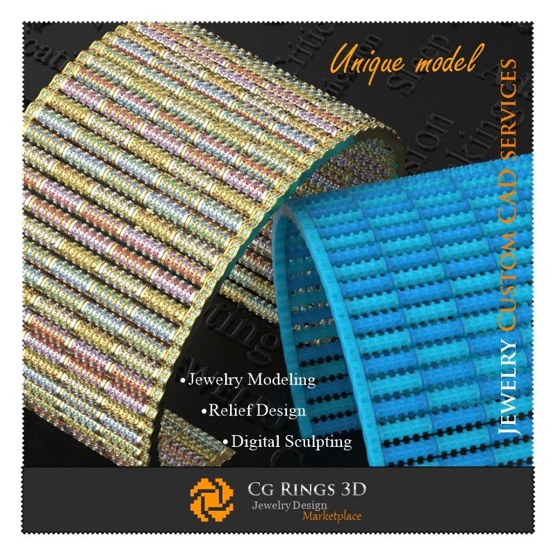 Bijuterii. Brățară unică Colorit - CAD 3D Bijuterii CAD 3D, Bijuterii unice 3D, Brățări CAD 3D, Brățări cu diamante 3D, Brățară