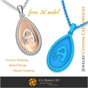 Pendant With Letter A - Free 3D CAD Jewelry Jewelry 3D CAD, Free 3D Jewelry, Pendants 3D CAD , 3D Letter Pendants, 3D Ball Pend 2