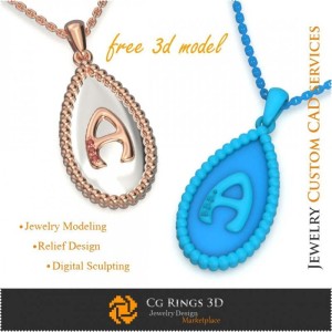 Colgante con letra A - CAD 3D de joyería gratuito Joyería CAD 3D gratuita, colgantes CAD 3D, colgantes de letra 3D, colgante