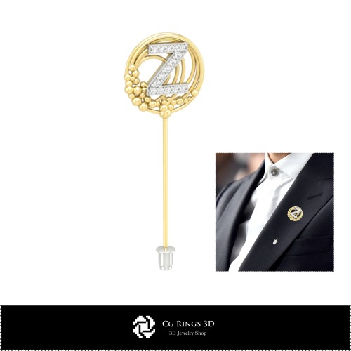 Broche 3D con letra Z Hogar, Joyería CAD 3D, Broches CAD 3D