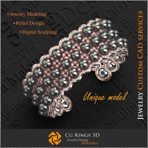 Bracciale Unico 3D Casa, Gioielli 3D CAD, Gioielli Unici 3D, Bracciali 3D CAD, Bracciali con Perle 3D
