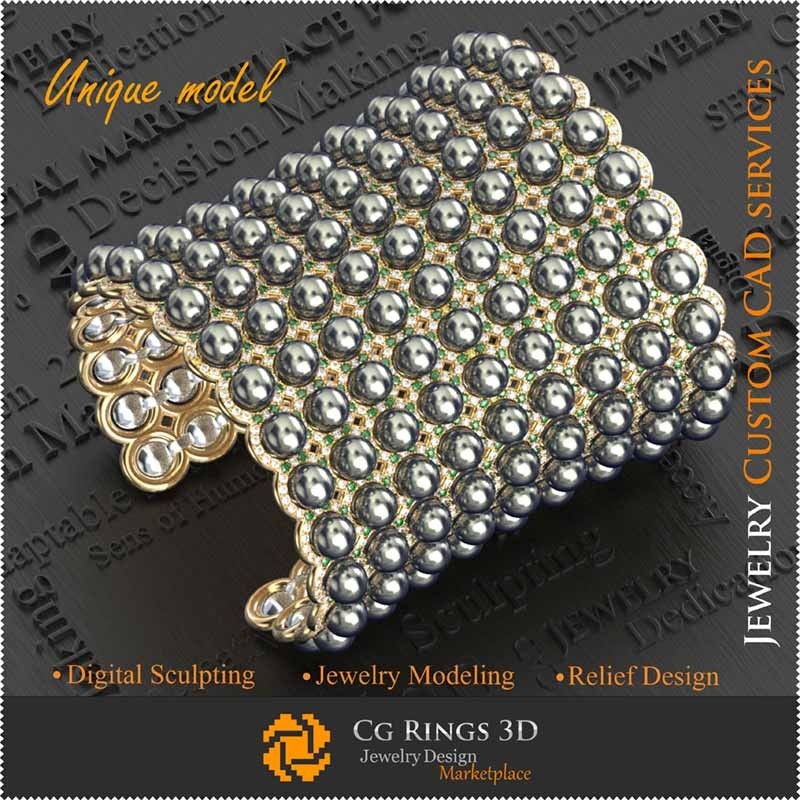 Brățară cu perle 3D de Crăciun, Bijuterii CAD 3D, Bijuterii unice 3D, Brățări CAD 3D, Brățări 3D, Brățară rigidă 3D, Brățară cu