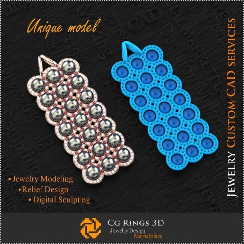 Ciondolo unico 3D Casa, Gioielli CAD 3D, Gioielli unici 3D, Ciondoli CAD 3D, Ciondoli con perla 3D