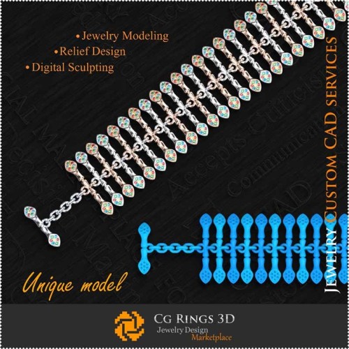 Bracciale Unico in Bambù 3D CAD Casa, Gioielli 3D CAD, Gioielli Unici 3D, Braccialetti 3D CAD, Braccialetti con Diamanti 3D,
