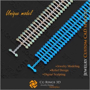 Bracciale Unico in Bambù 3D CAD Casa, Gioielli 3D CAD, Gioielli Unici 3D, Braccialetti 3D CAD, Braccialetti con Diamanti 3D,