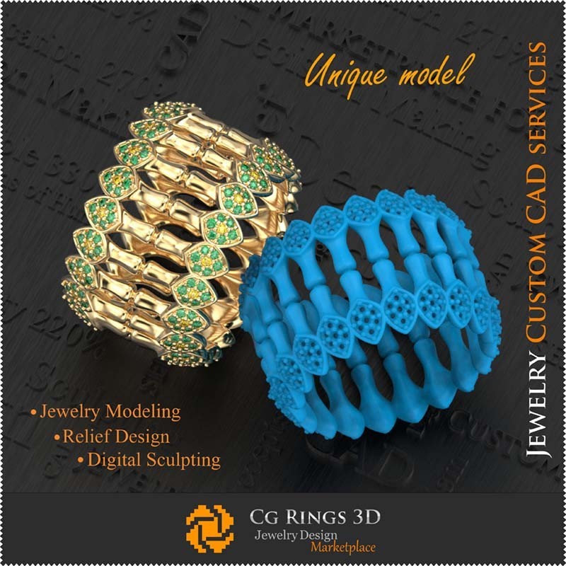 3D CAD 独特竹环家居，珠宝 3D CAD，独特 3D 珠宝，戒指 3D CAD，永恒戒圈 3D，时尚戒指 3D