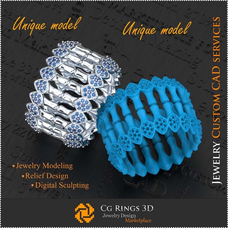 Anello unico in bambù 3D CAD per la casa, Gioielli 3D CAD, Gioielli unici 3D, Anelli 3D CAD, Fedi eterne 3D, Anelli moda 3D
