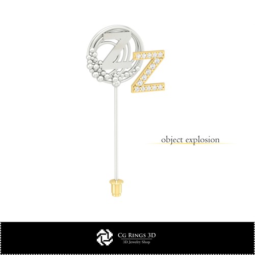 3D Brooch With Letter Z Home, Jewelry 3D CAD, Brooches 3D CAD 