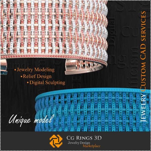 Pulsera Única - CAD 3D Joyería CAD 3D, Joyería Única 3D, Pulseras CAD 3D, Pulseras de Diamantes 3D, Brazalete 3D