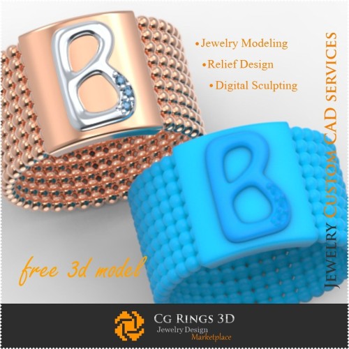Anello con lettera B - Free 3D Jewelry Home, Jewelry 3D CAD, Free 3D Jewelry, Anelli 3D CAD, Fedi nuziali 3D, Fedine eternity 3D
