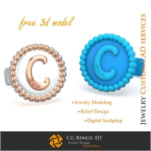 Boutons de manchette avec lettre C - Modèle 3D CAO de bijouterie gratuit, Bijouterie 3D CAO, Modèle 3D de bijou gratuit,