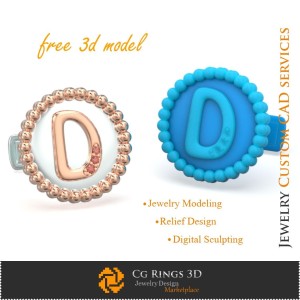 Boutons de manchette avec lettre D - Modèle 3D CAO de bijou gratuit, Bijoux 3D CAO, Bijou 3D gratuit, Boutons de manchette CAO