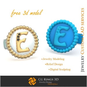 Gemelos con letra E - CAD 3D de joyería gratuito, CAD 3D de joyería, joyería 3D gratuita, gemelos CAD 3D, cierre trasero tipo 2
