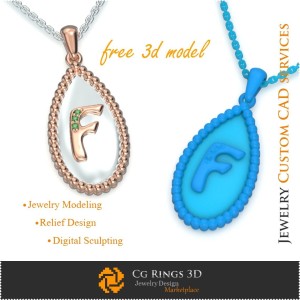 Pendentif avec lettre F - Modèle 3D CAO de bijou gratuit, CAO 3D pour bijoux, bijou 3D gratuit, pendentifs CAO 3D, pendentifs 2