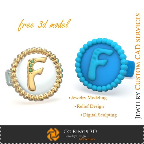 Gemelos con letra F - CAD 3D de joyería gratis, CAD 3D de joyería, joyería 3D gratis, gemelos CAD 3D, cierre trasero tipo