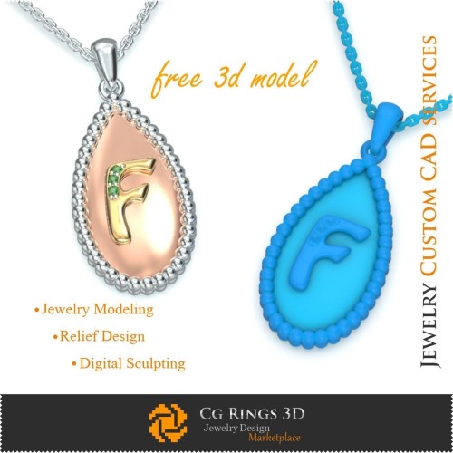 Colgante con letra F - CAD 3D de joyería gratis, Joyería CAD 3D, Joyería 3D gratis, Colgantes CAD 3D, Colgantes de letra 3D,