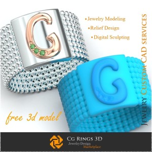 Anillo con letra G - Joyería 3D gratuita para el hogar, Joyería 3D CAD, Joyería 3D gratuita, Anillos 3D CAD, Alianzas de boda