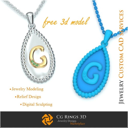 Pandantiv cu litera G - CAD 3D bijuterii gratuit pentru acasă, CAD 3D bijuterii, bijuterii 3D gratuite, pandantive CAD 3D,
