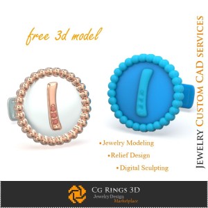 字母 I 袖扣 - 免费 3D CAD 珠宝之家，珠宝 3D CAD，免费 3D 珠宝，袖扣 3D CAD，3D 鲸尾式背扣 C